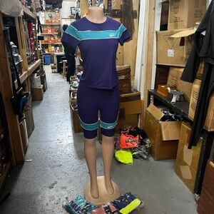 Nike Men’s Purple Swim Rash Guard Set with Teal Stripes